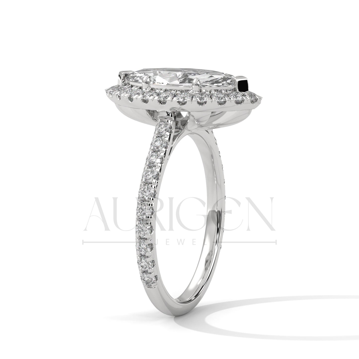 2 Ct Brilliant Marquise Diamond Ring with Halo and Pave Band