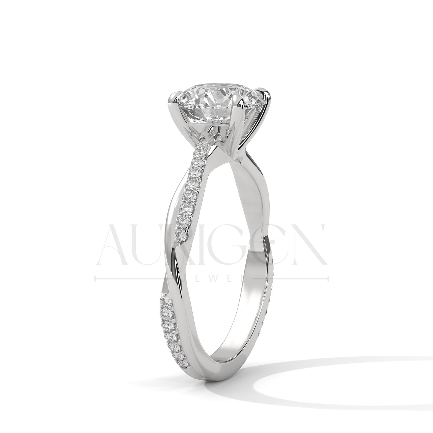 2.00 CT Round Brilliant Solitaire with Diamond-Accented Twisted 14K Solid Gold Ring