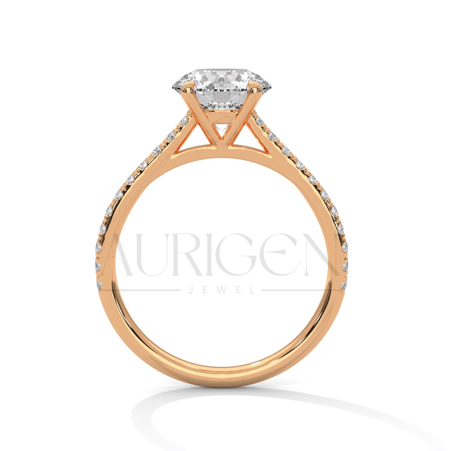 14K Solid Gold Round Cut Diamond Pave Setting Engagement Ring