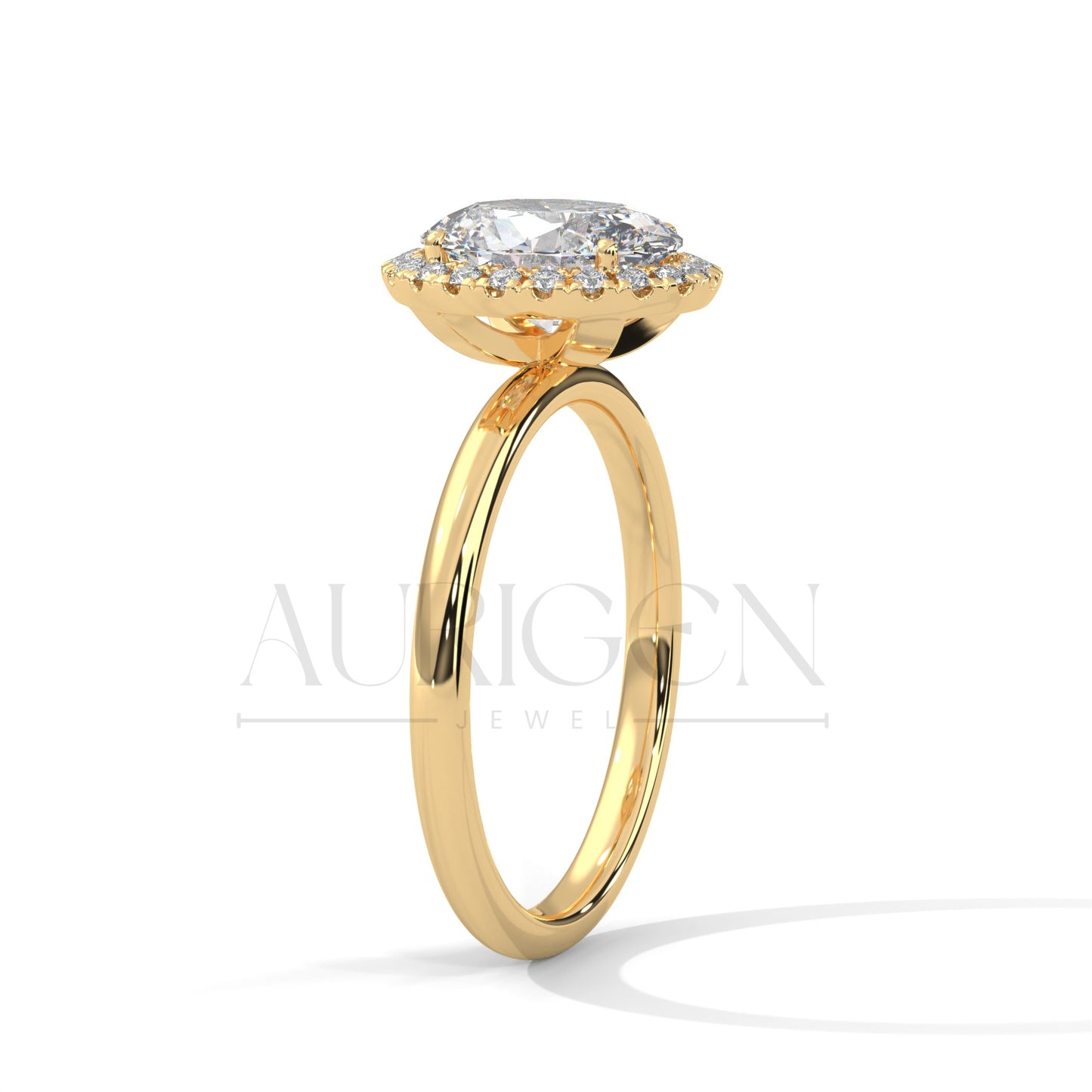 Stunning 2.0 CT Oval Cut Halo Diamond 14K Solid Gold Engagement Ring