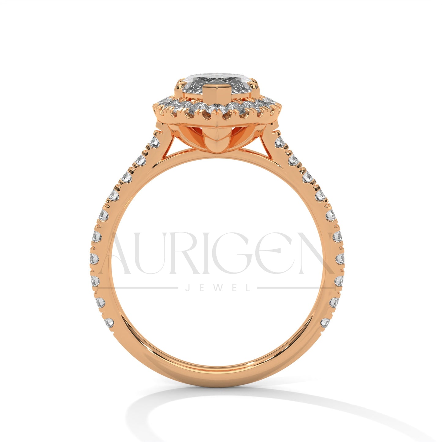 2 Ct Brilliant Marquise Diamond Ring with Halo and Pave Band