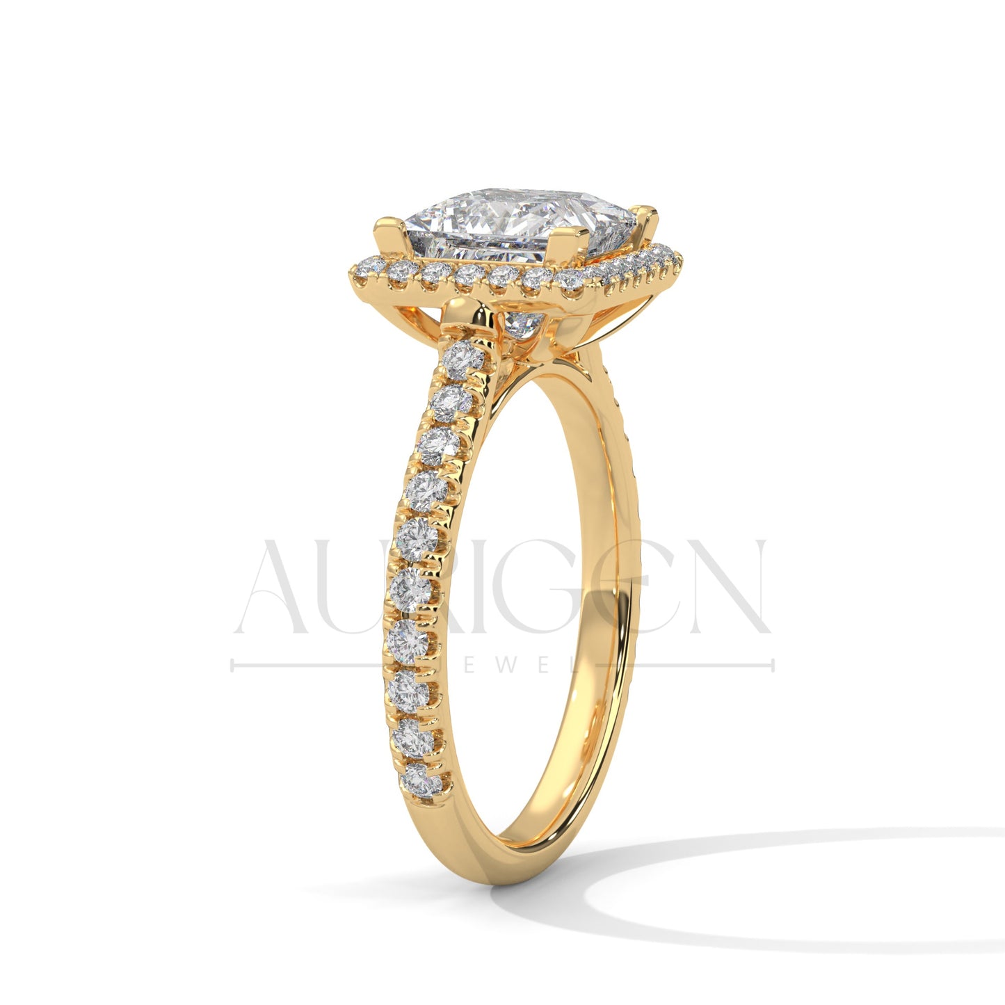 Dazzling Princess Cut Diamond Ring with Halo and Pave Shank