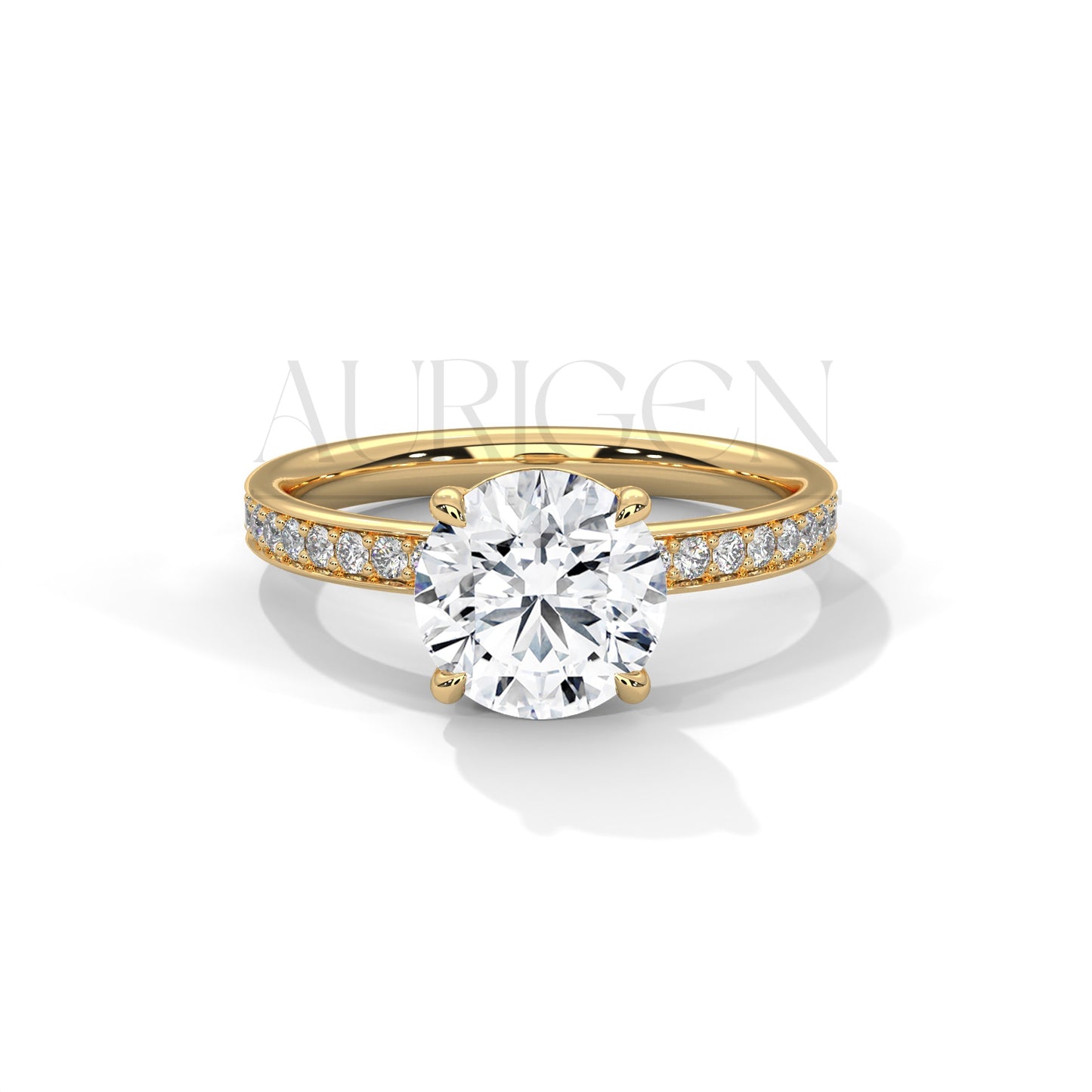 Classic 2.0 CT Round Cut Diamond Ring – 14K Solid Gold with Pave Accents