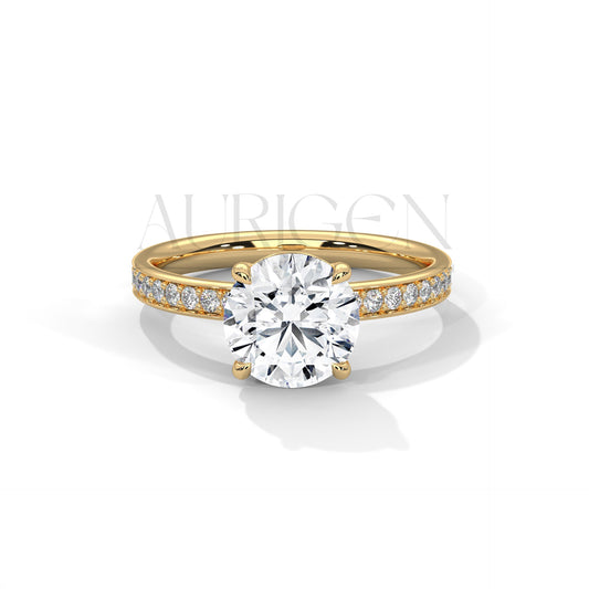 Classic 2.0 CT Round Cut Diamond Ring – 14K Solid Gold with Pave Accents