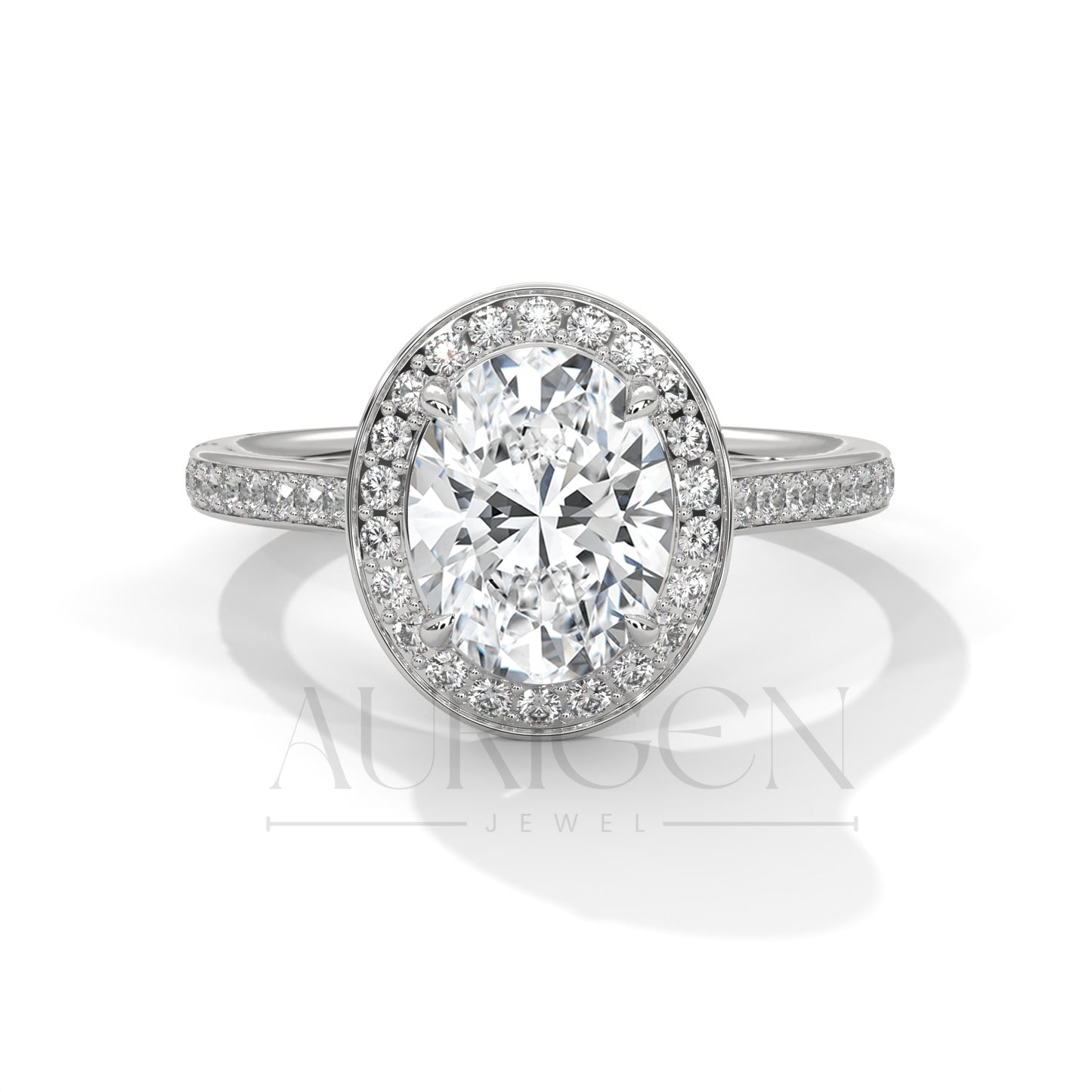 2 Ct Oval Halo Diamond Engagement Ring in 14K Solid Gold with Pave Band
