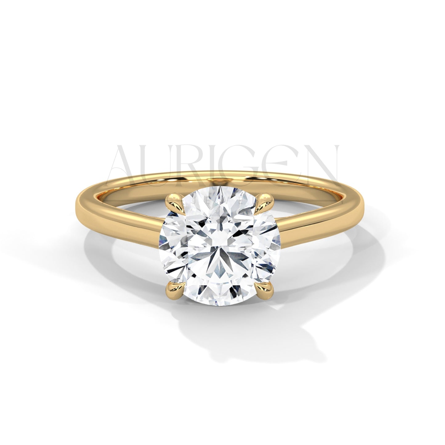 Minimalist 14K Solid Gold Solitaire Engagement Ring with Round Brilliant Center