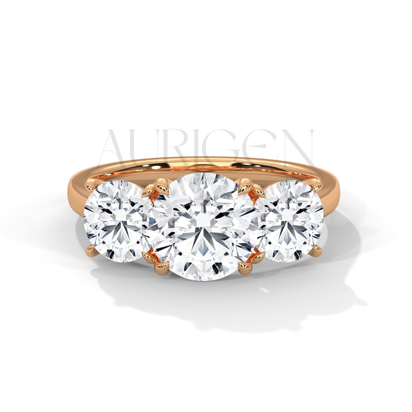 Timeless Trilogy Round Cut Diamond Engagement Ring in 14K Solid Gold