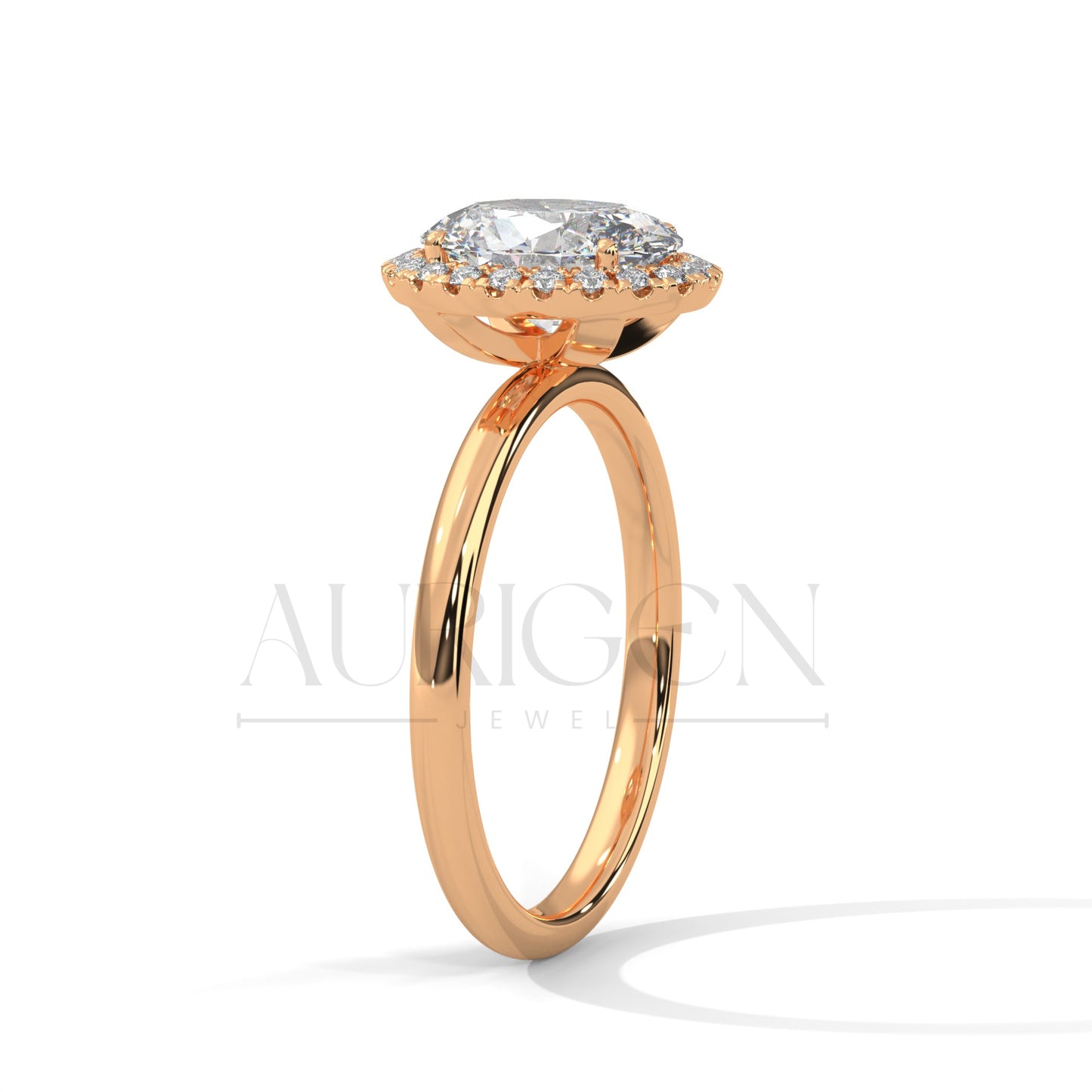 Stunning 2.0 CT Oval Cut Halo Diamond 14K Solid Gold Engagement Ring