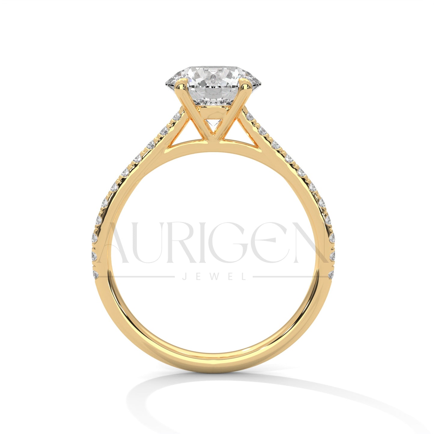 14K Solid Gold Round Cut Diamond Pave Setting Engagement Ring