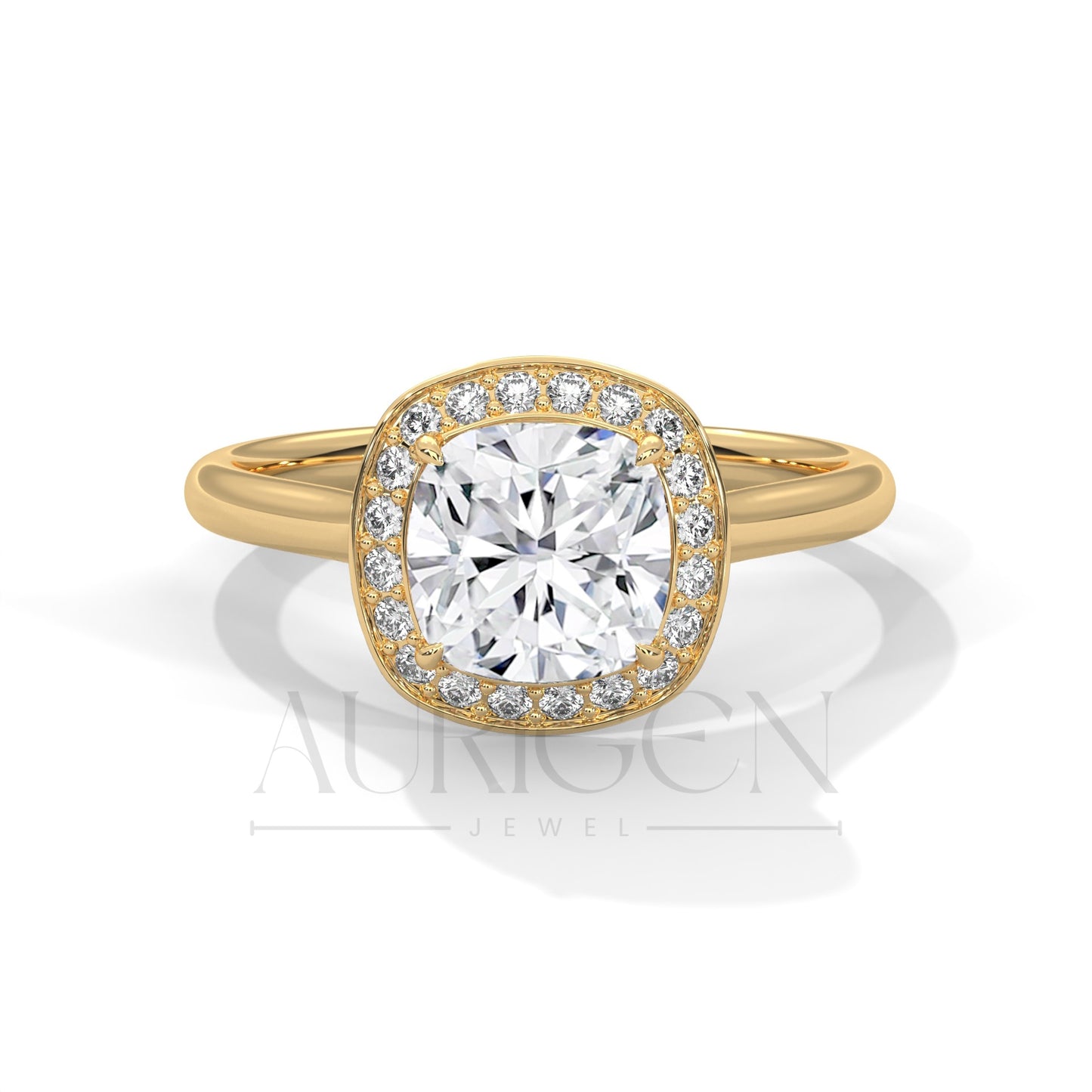 Cushion Halo Diamond Engagement Ring in 14K White Gold with Pave Accents