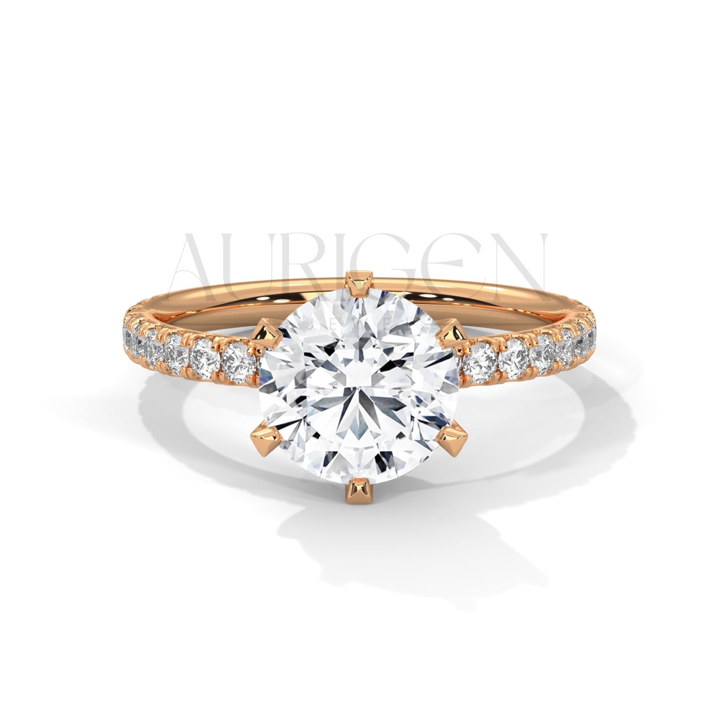 2 Ct Round Brilliant Diamond Engagement Ring with French Pave Band in 14K Solid Gold