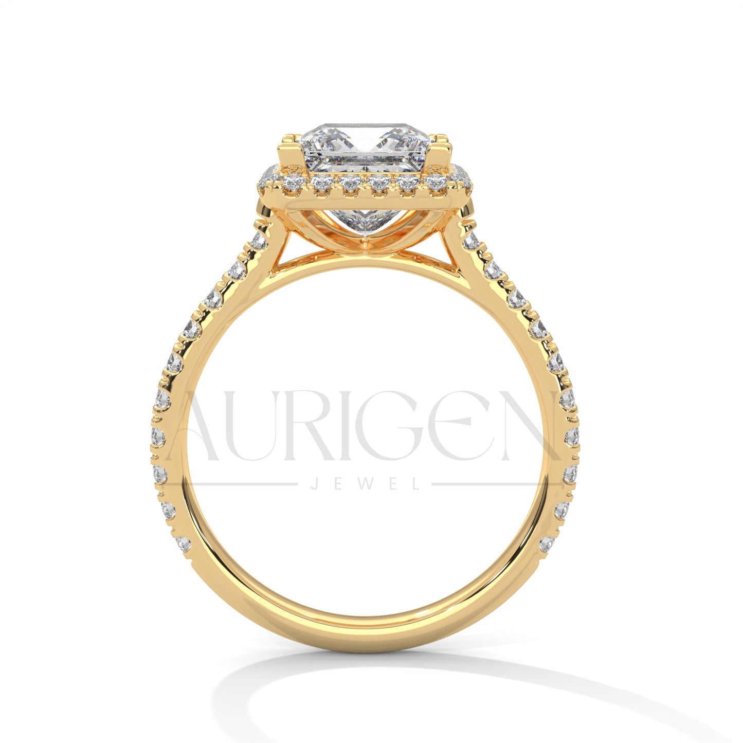 Dazzling Princess Cut Diamond Ring with Halo and Pave Shank
