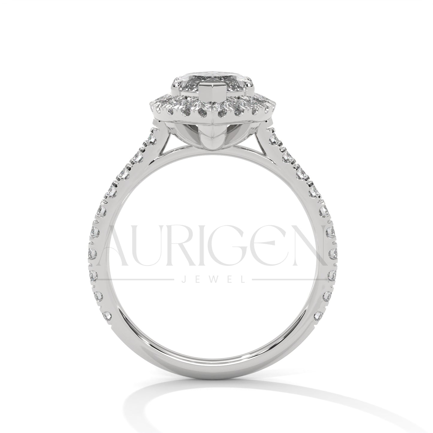 2 Ct Brilliant Marquise Diamond Ring with Halo and Pave Band