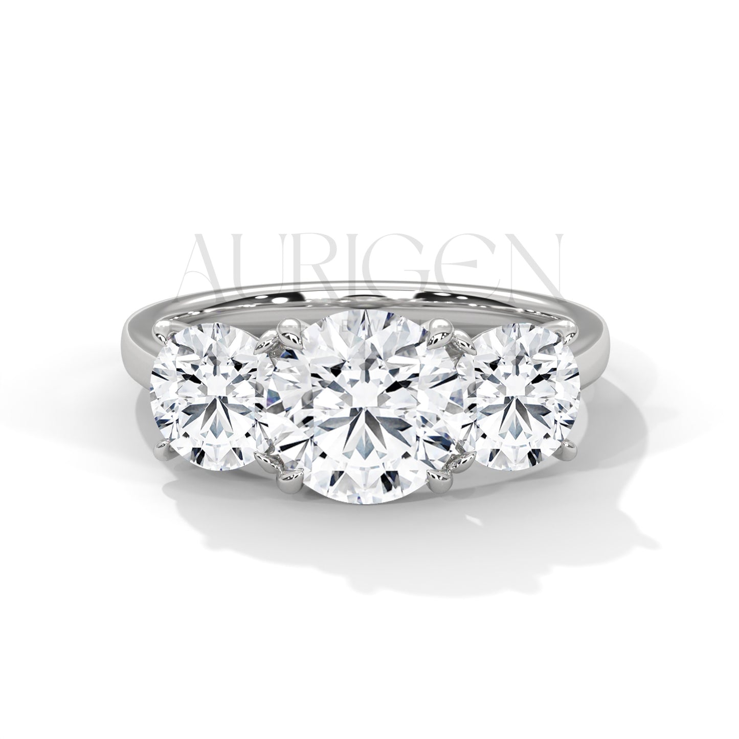 Timeless Trilogy Round Cut Diamond Engagement Ring in 14K Solid Gold