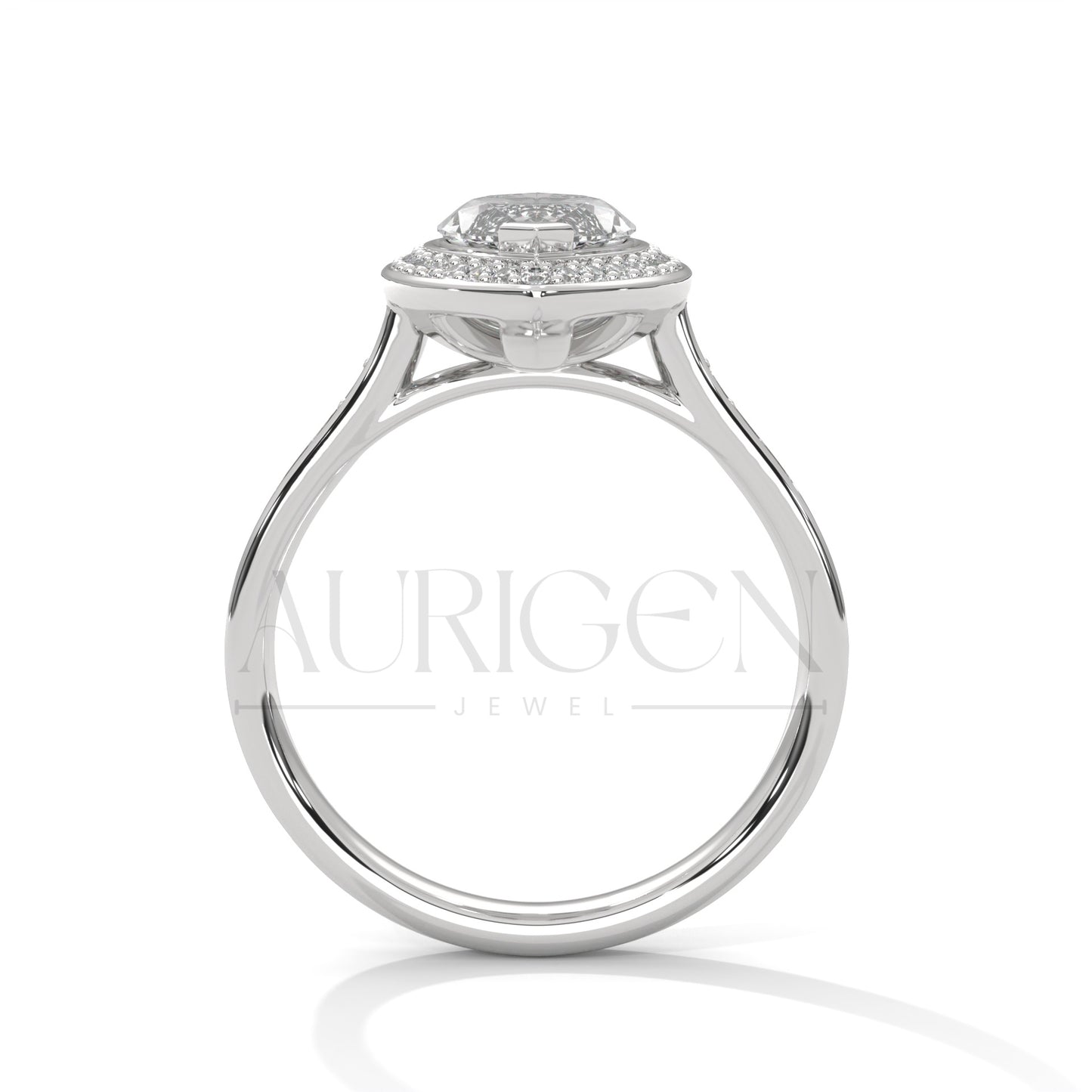 2 Ct Marquise Cut Diamond Ring with Halo and Pave Set Band