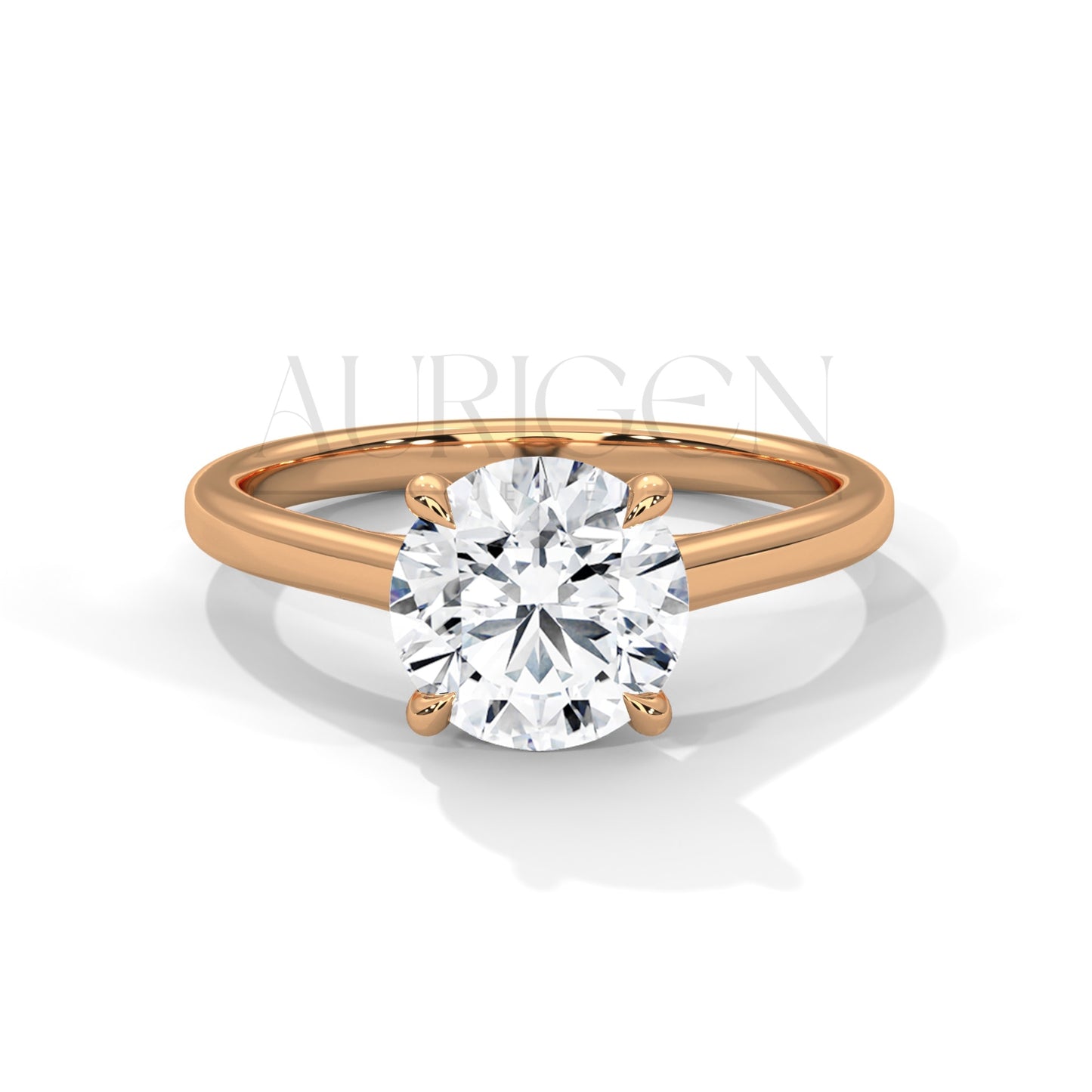 Minimalist 14K Solid Gold Solitaire Engagement Ring with Round Brilliant Center