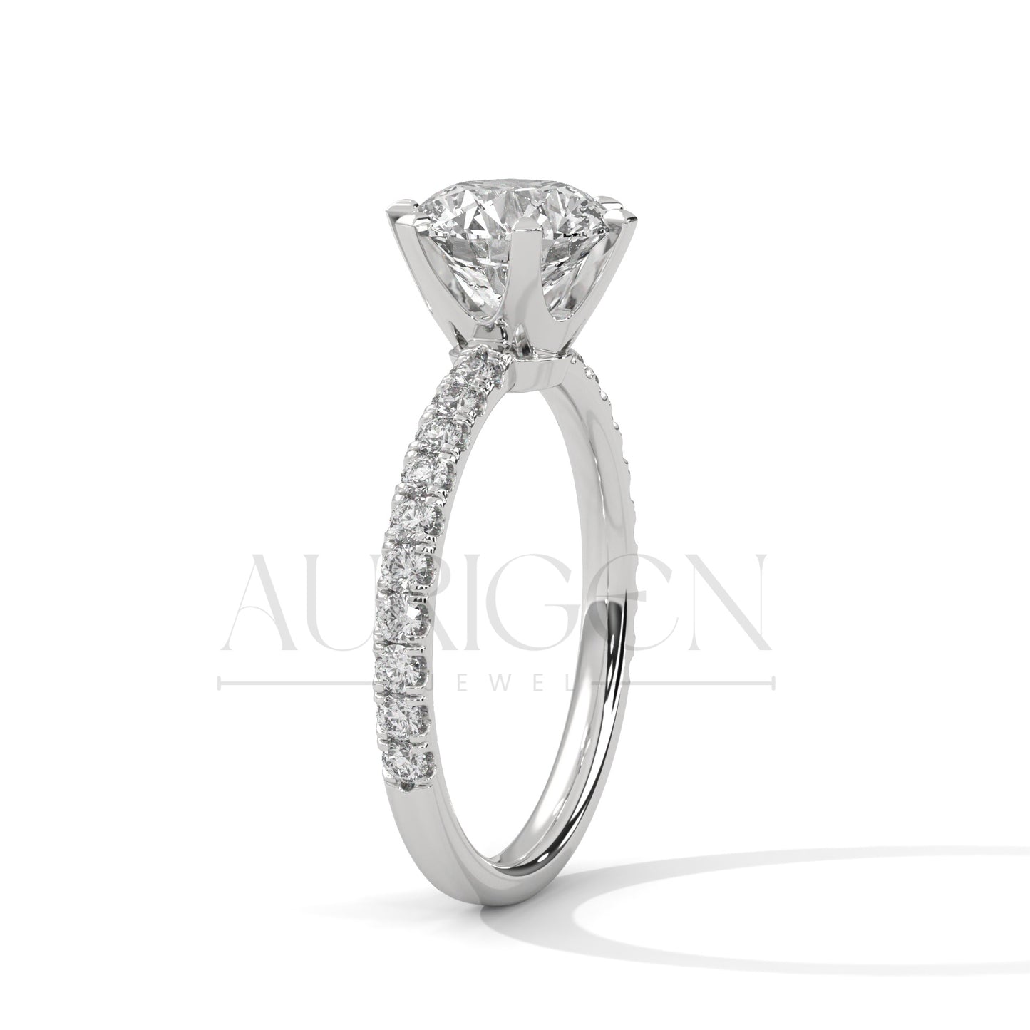 2 Ct Round Brilliant Diamond Engagement Ring with French Pave Band in 14K Solid Gold