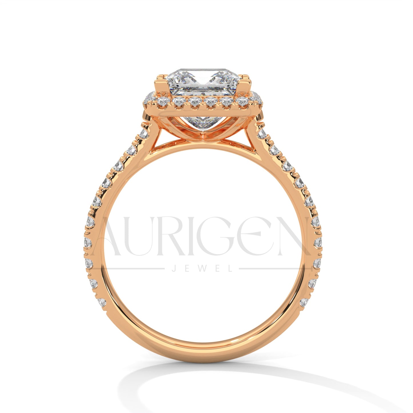 Dazzling Princess Cut Diamond Ring with Halo and Pave Shank