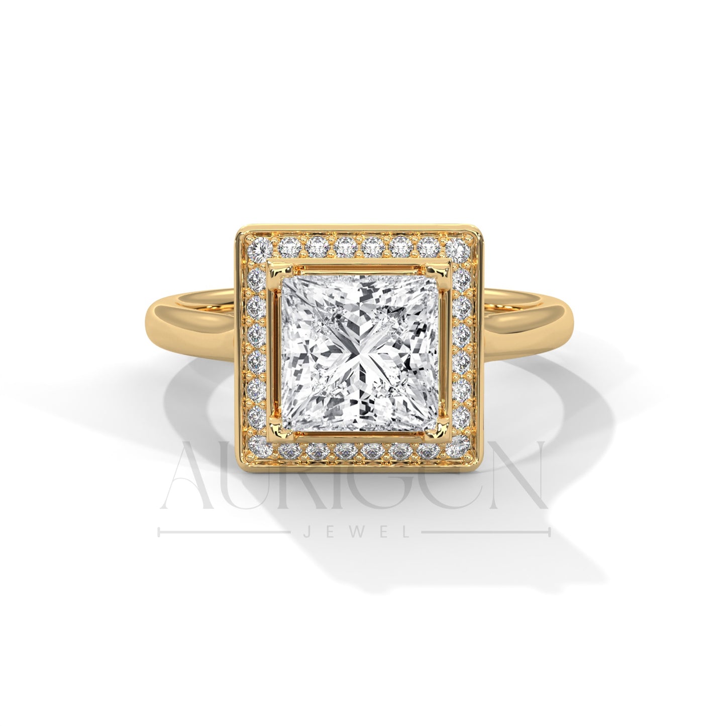 2.0 CT Princess Cut Diamond Engagement Ring with Halo in 14K Solid Gold