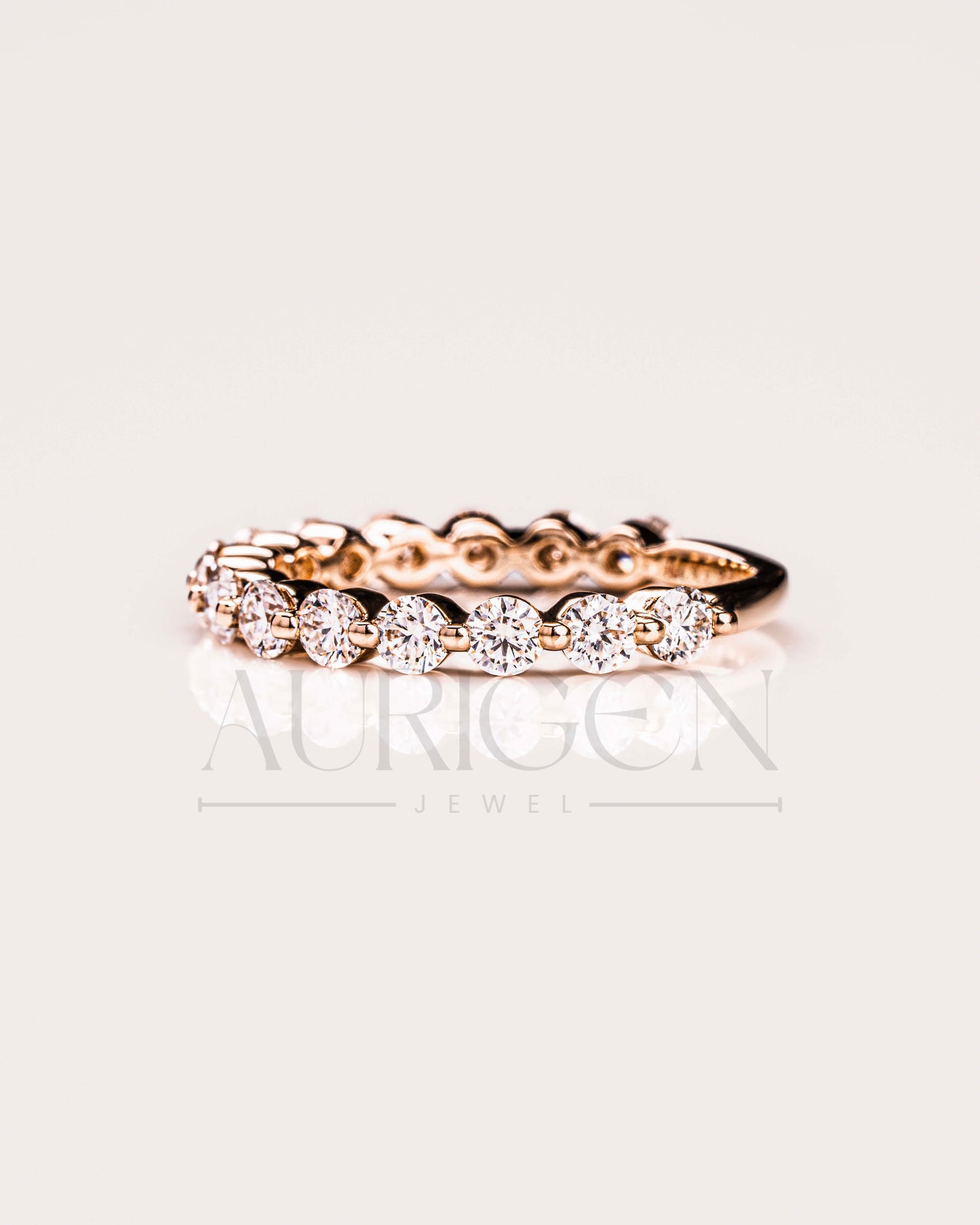 Round Moissanite & Leb Diamond Half Eternity Band 14K Rose Gold