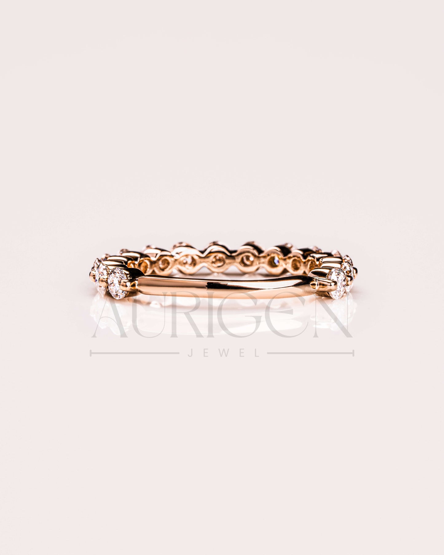Round Moissanite & Leb Diamond Half Eternity Band 14K Rose Gold