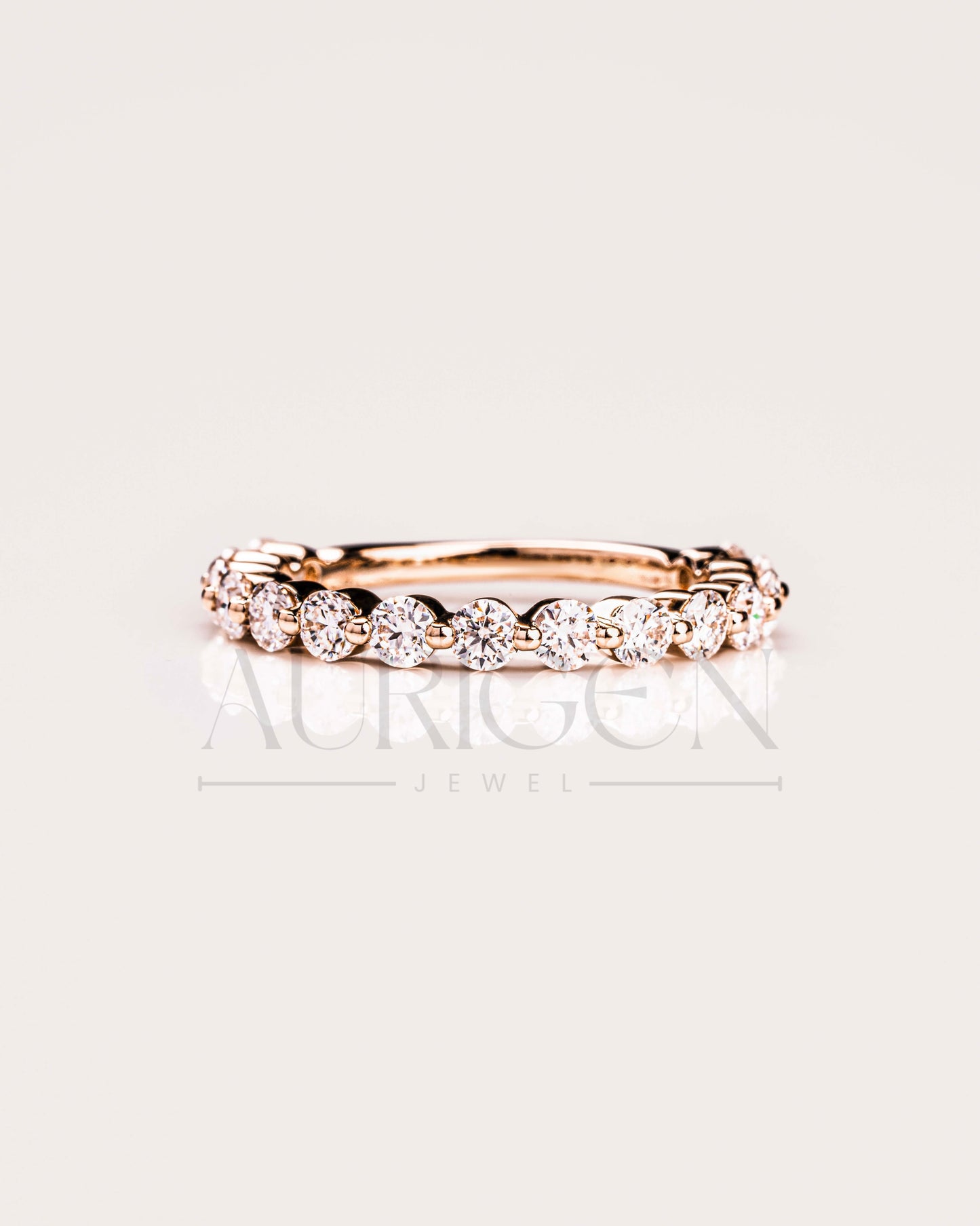 Round Moissanite & Leb Diamond Half Eternity Band 14K Rose Gold