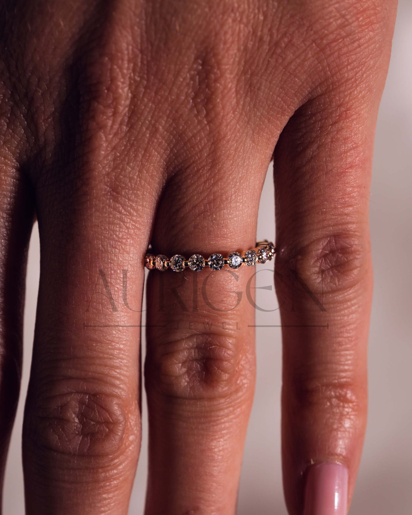 Round Moissanite & Leb Diamond Half Eternity Band 14K Rose Gold