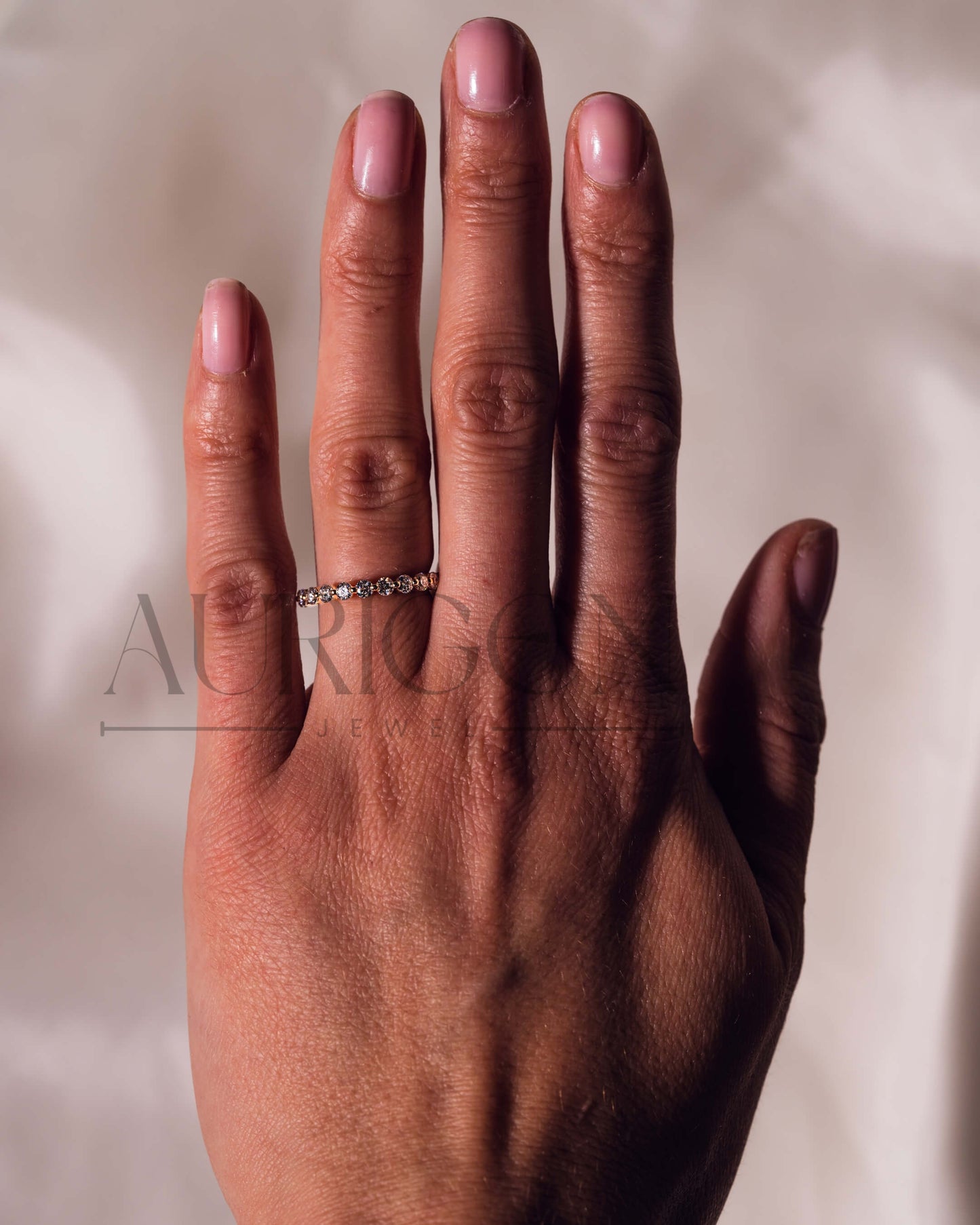 Round Moissanite & Leb Diamond Half Eternity Band 14K Rose Gold
