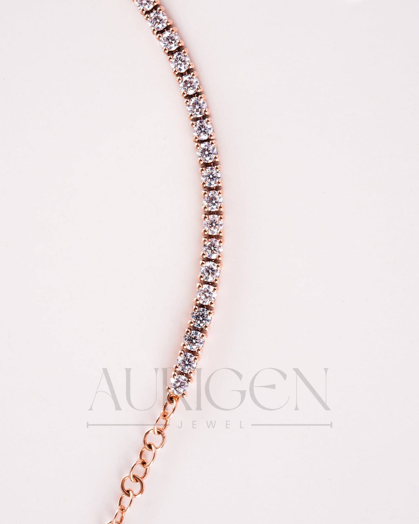 Dainty 14K Rose Gold Tennis Necklace - Round Cut Lab Grown and Moissanite Diamond