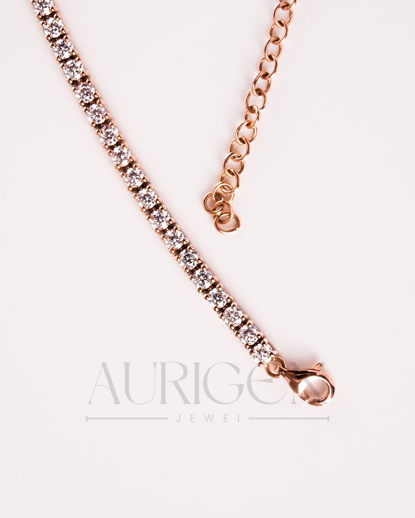 Dainty 14K Rose Gold Tennis Necklace - Round Cut Lab Grown and Moissanite Diamond