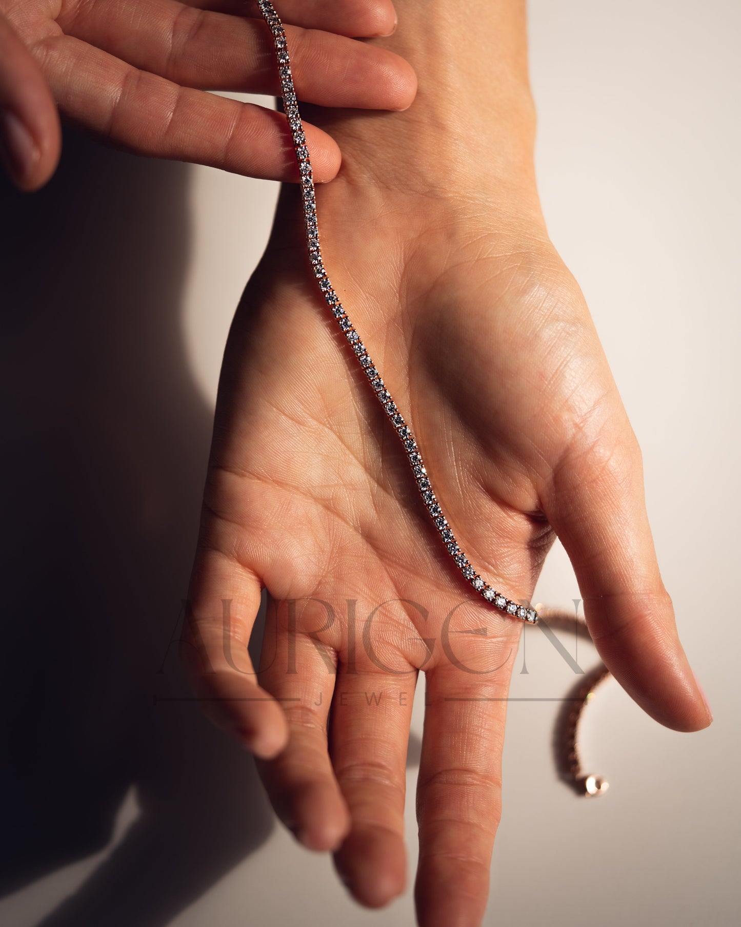 Dainty 14K Rose Gold Tennis Necklace - Round Cut Lab Grown and Moissanite Diamond