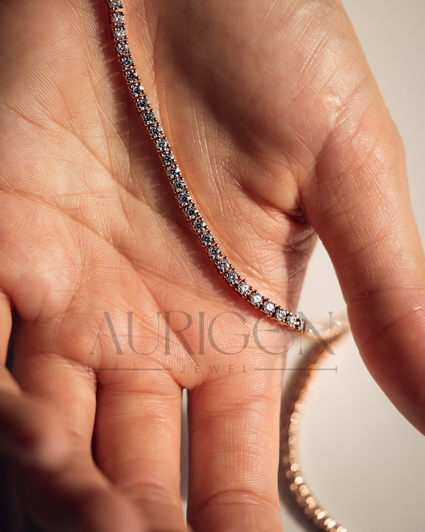 Dainty 14K Rose Gold Tennis Necklace - Round Cut Lab Grown and Moissanite Diamond