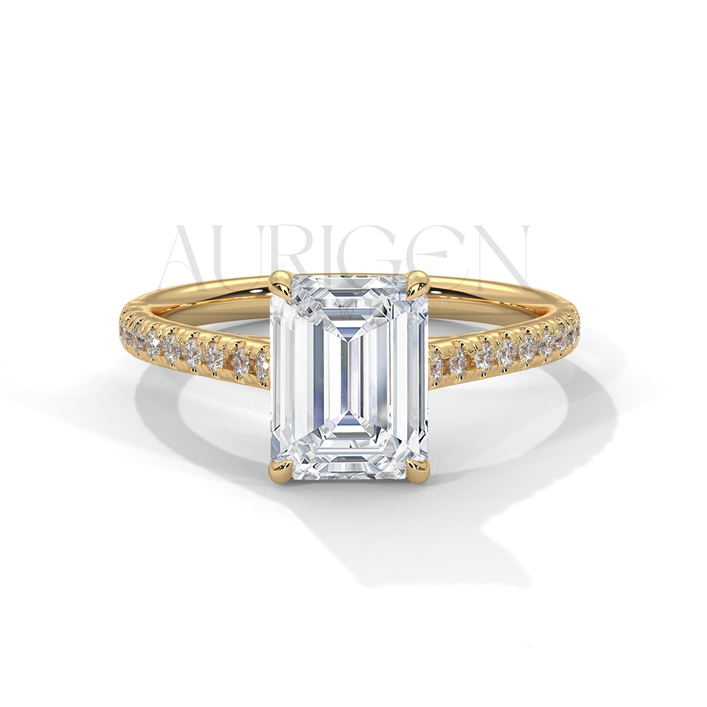 Timeless Emerald Cut Moissanite Ring with Pave Diamond Band