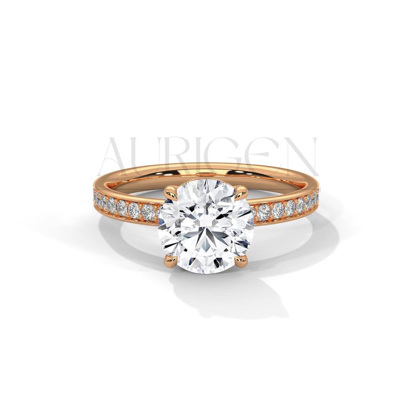 Classic 2.0 CT Round Cut Diamond Ring – 14K Solid Gold with Pave Accents