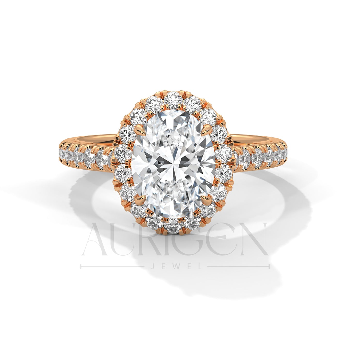 Dazzling 14K Solid Gold Engagement Ring Oval Cut Moissanite Diamond Halo and Pave Setting Ring
