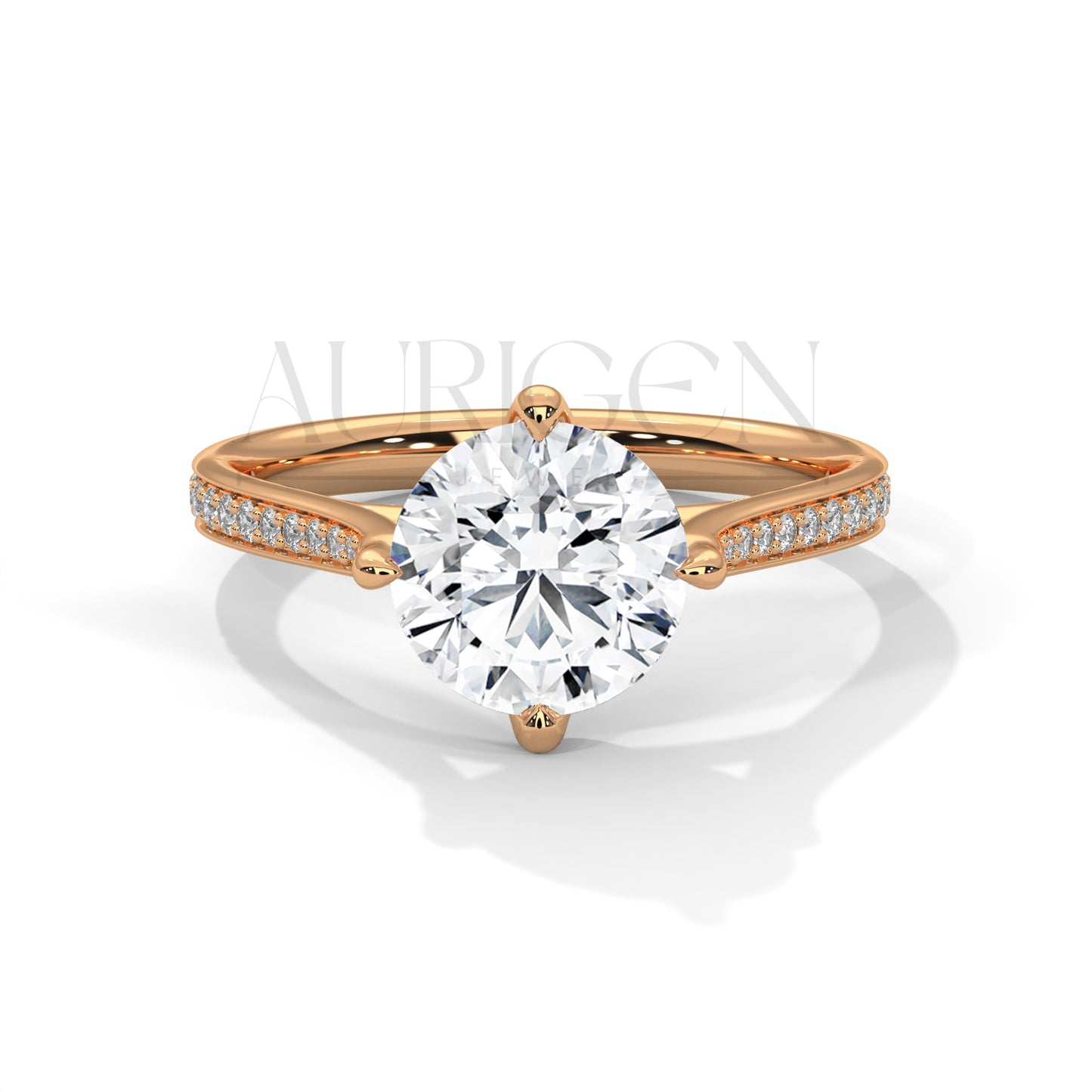 Sparkling Elegance: Round Cut Diamond with Side Pave Setting in 14K Yellow Gold Ring