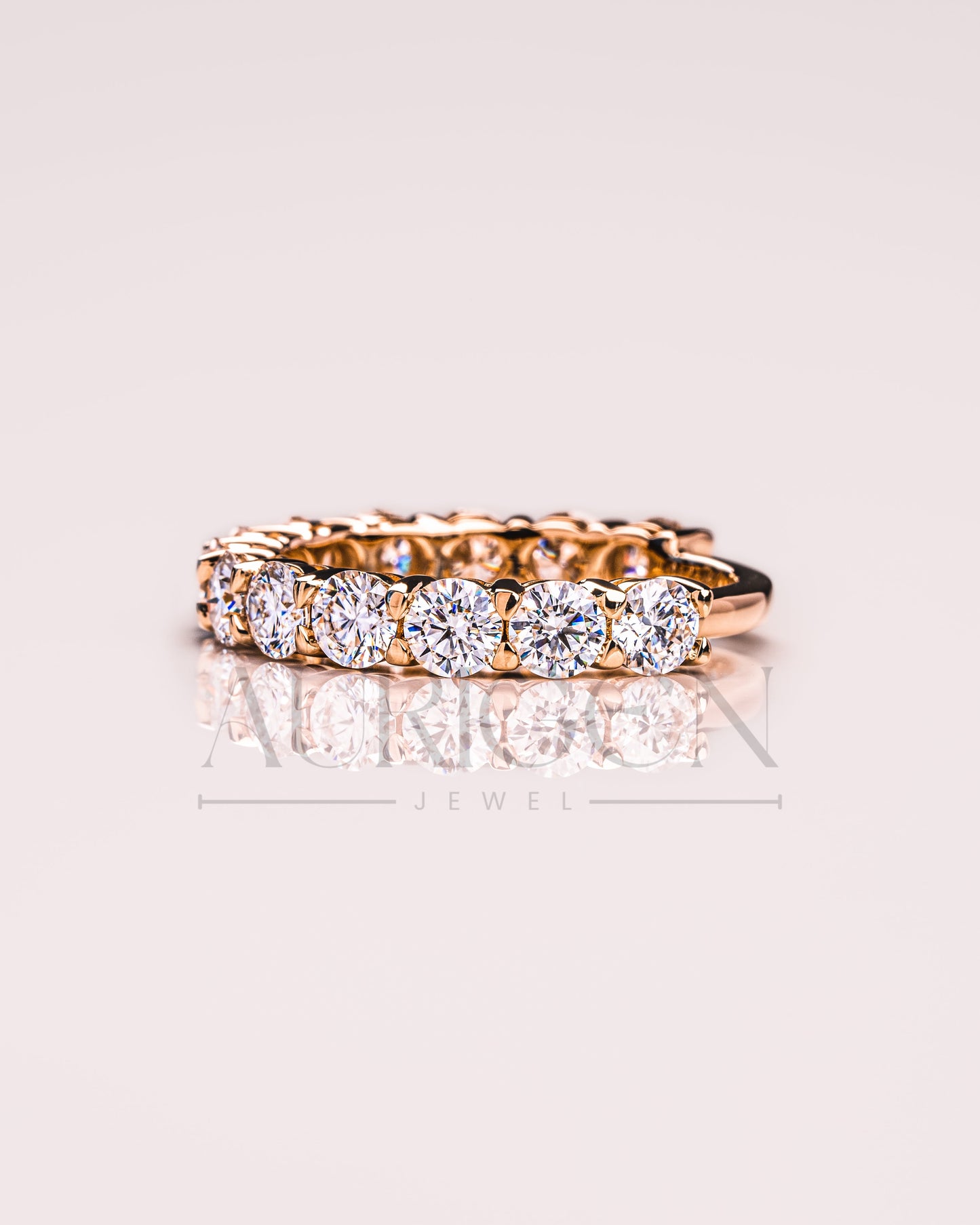 Round Moissanite & Leb Grown Diamond Eternity Band in 14K Solid Gold