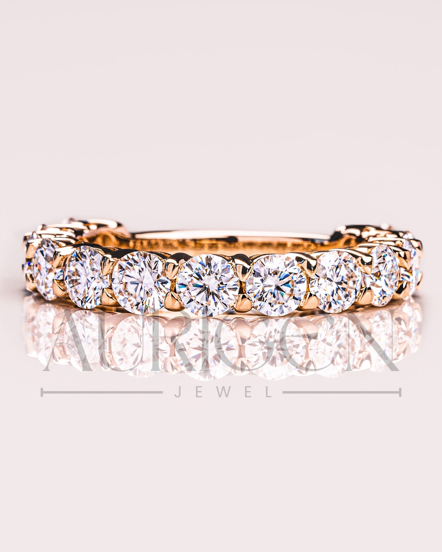 Round Moissanite & Leb Grown Diamond Eternity Band in 14K Solid Gold