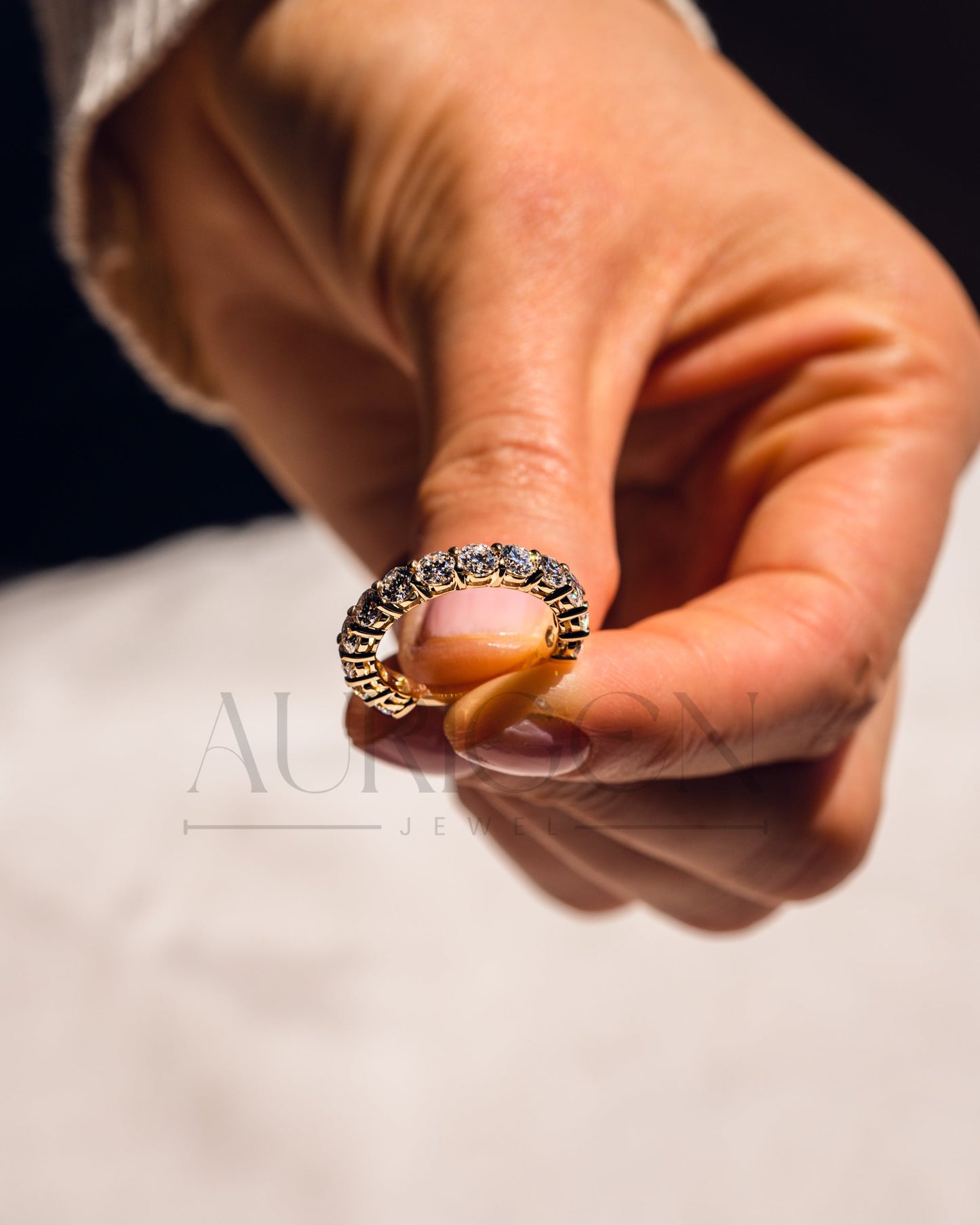 Round Moissanite & Leb Grown Diamond Eternity Band in 14K Solid Gold