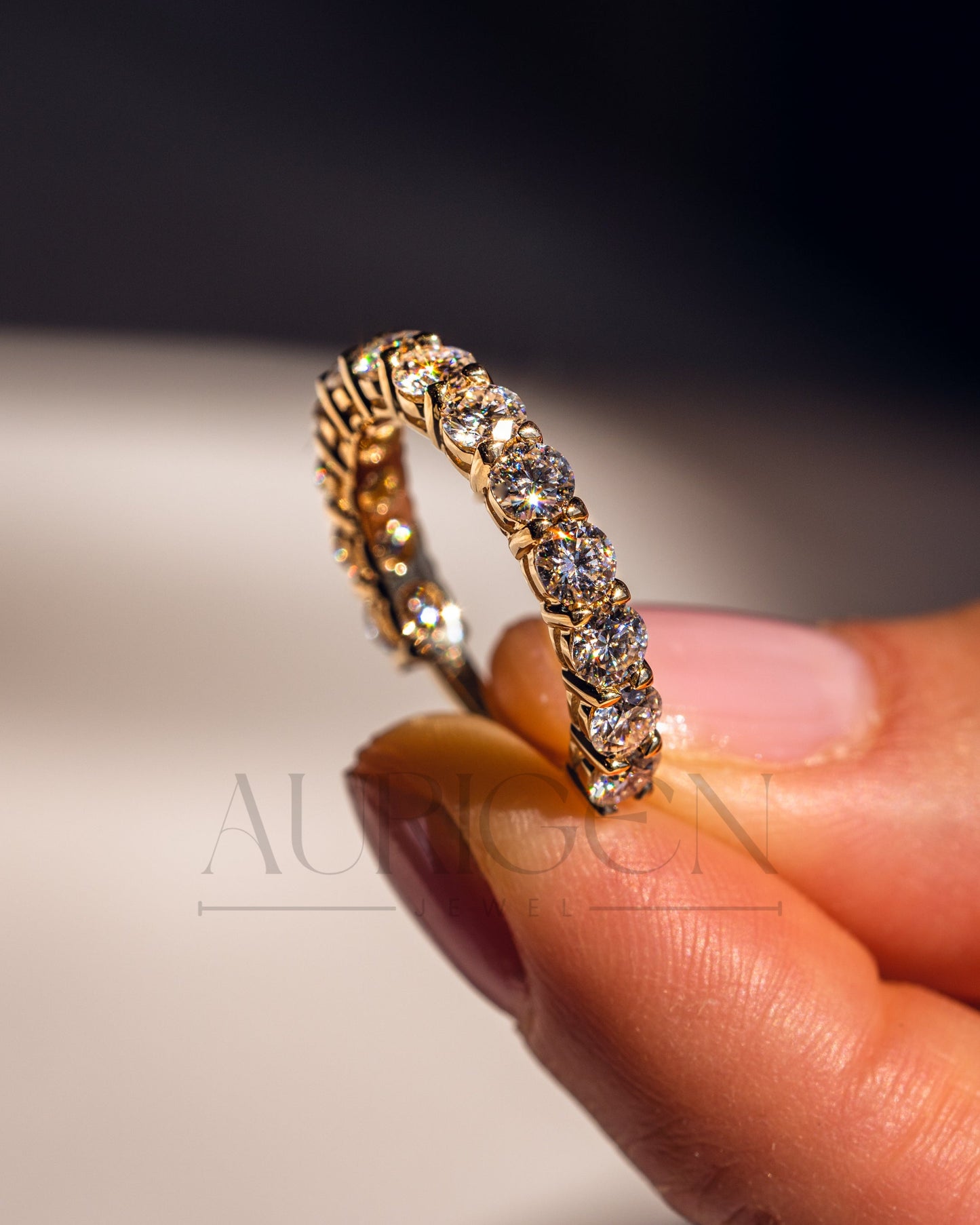 Round Moissanite & Leb Grown Diamond Eternity Band in 14K Solid Gold