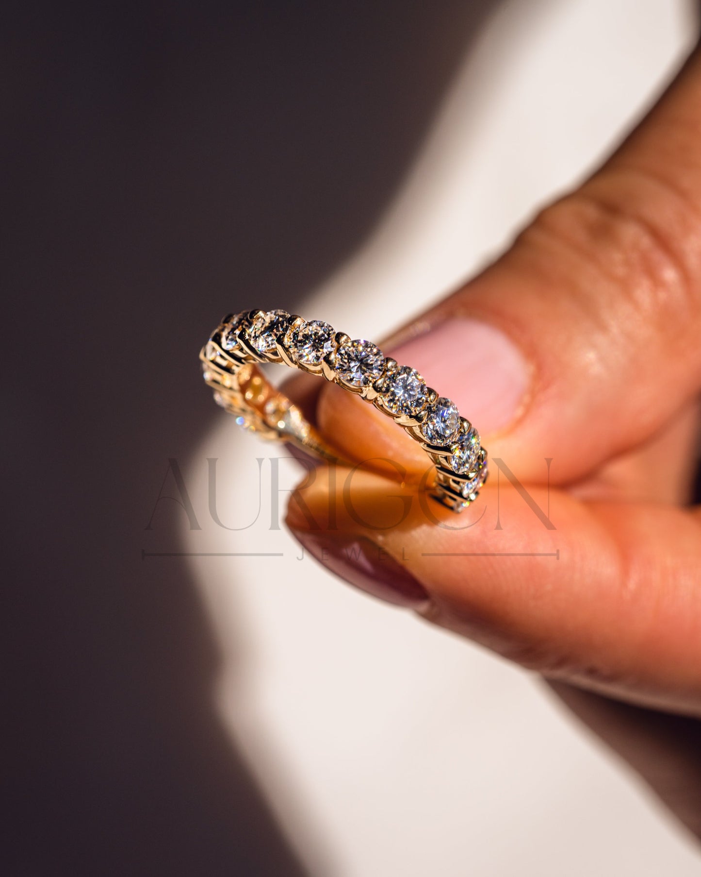 Round Moissanite & Leb Grown Diamond Eternity Band in 14K Solid Gold