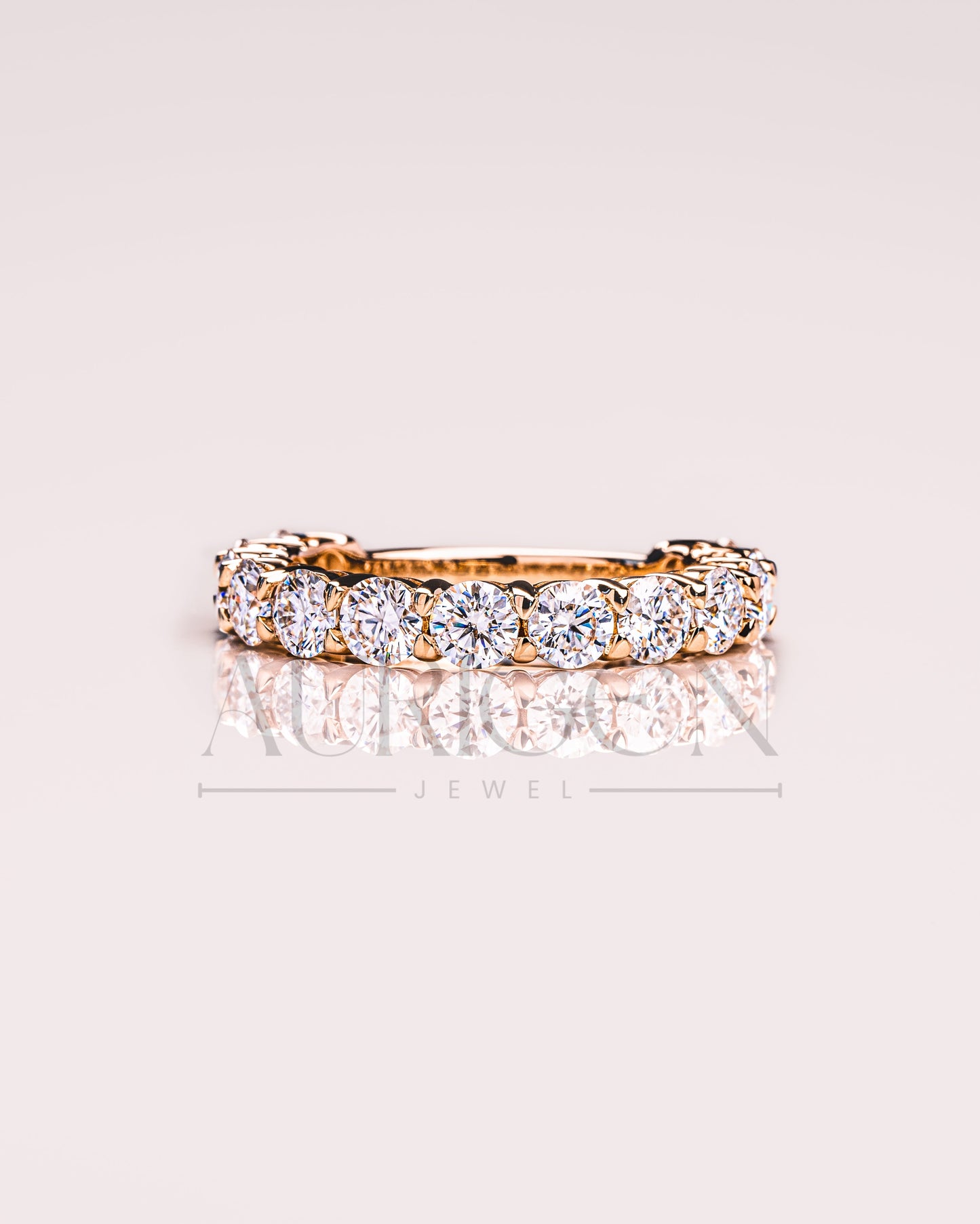 Round Moissanite & Leb Grown Diamond Eternity Band in 14K Solid Gold