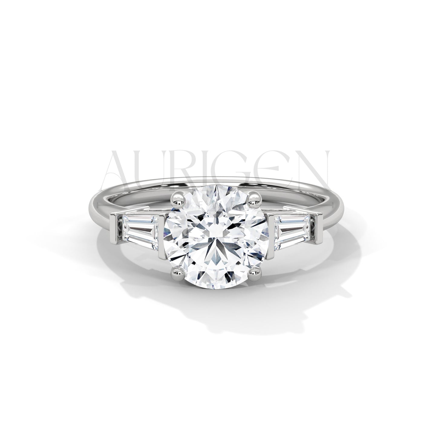 Classic 2.00 CT Round Brilliant Cut with Tapered Baguette Side Stones in 14K Solid Gold Ring