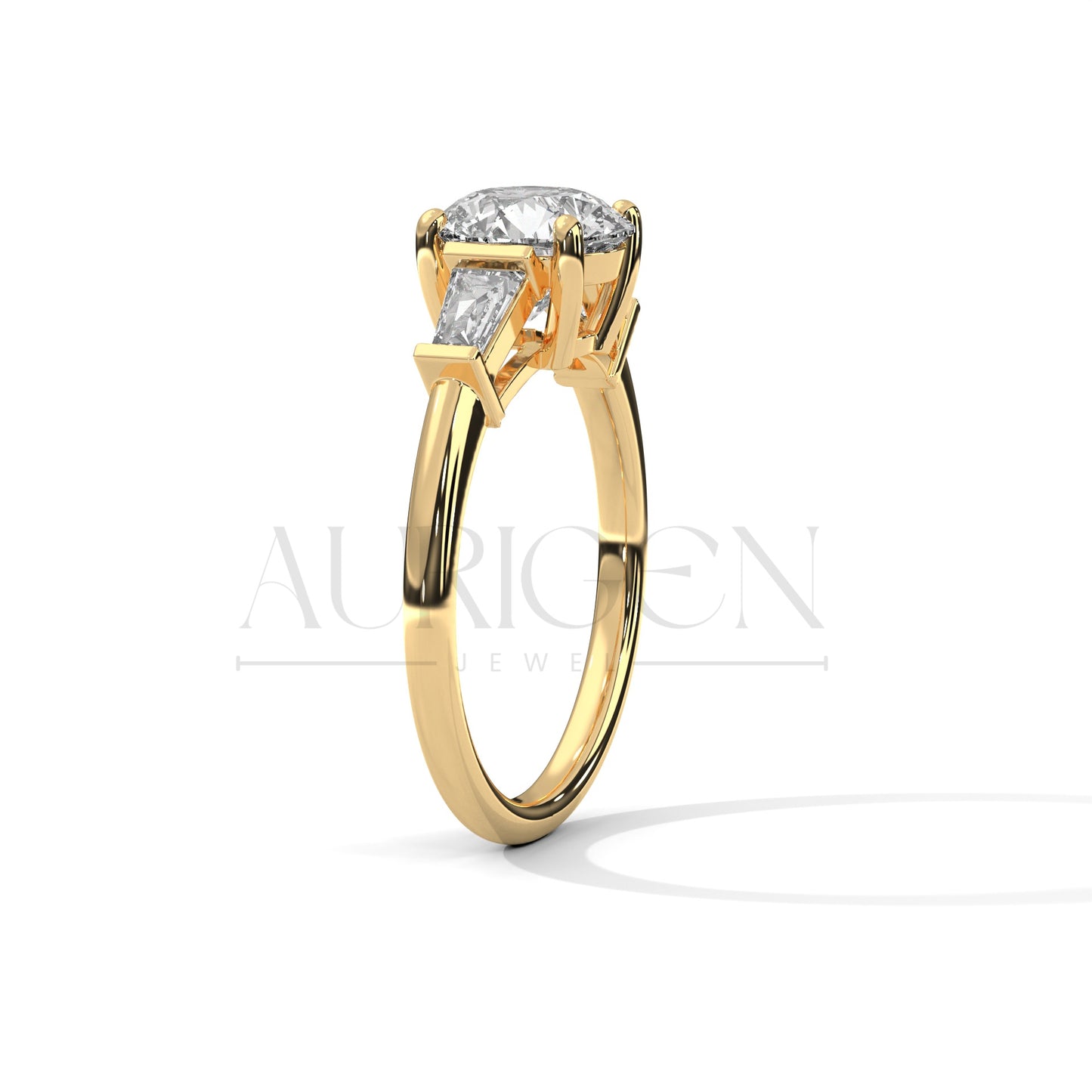 Classic 2.00 CT Round Brilliant Cut with Tapered Baguette Side Stones in 14K Solid Gold Ring