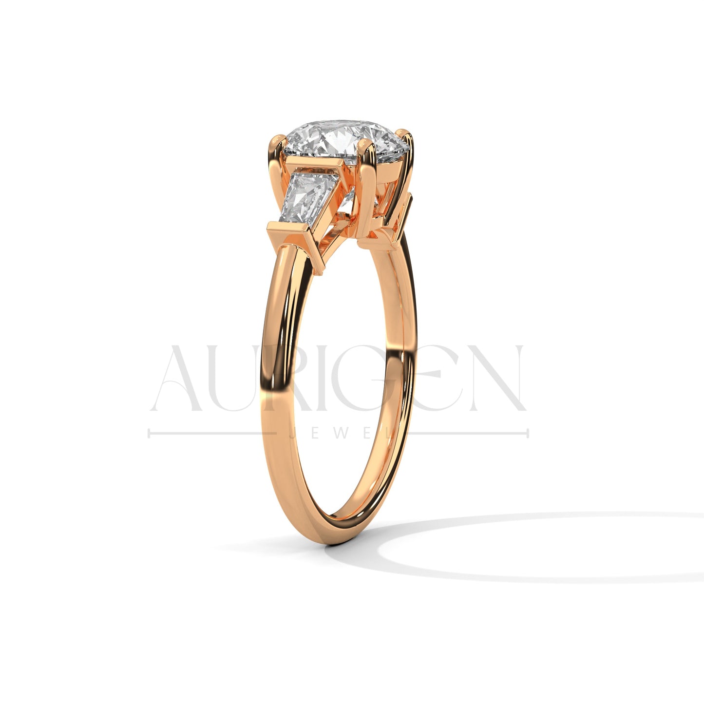 Classic 2.00 CT Round Brilliant Cut with Tapered Baguette Side Stones in 14K Solid Gold Ring