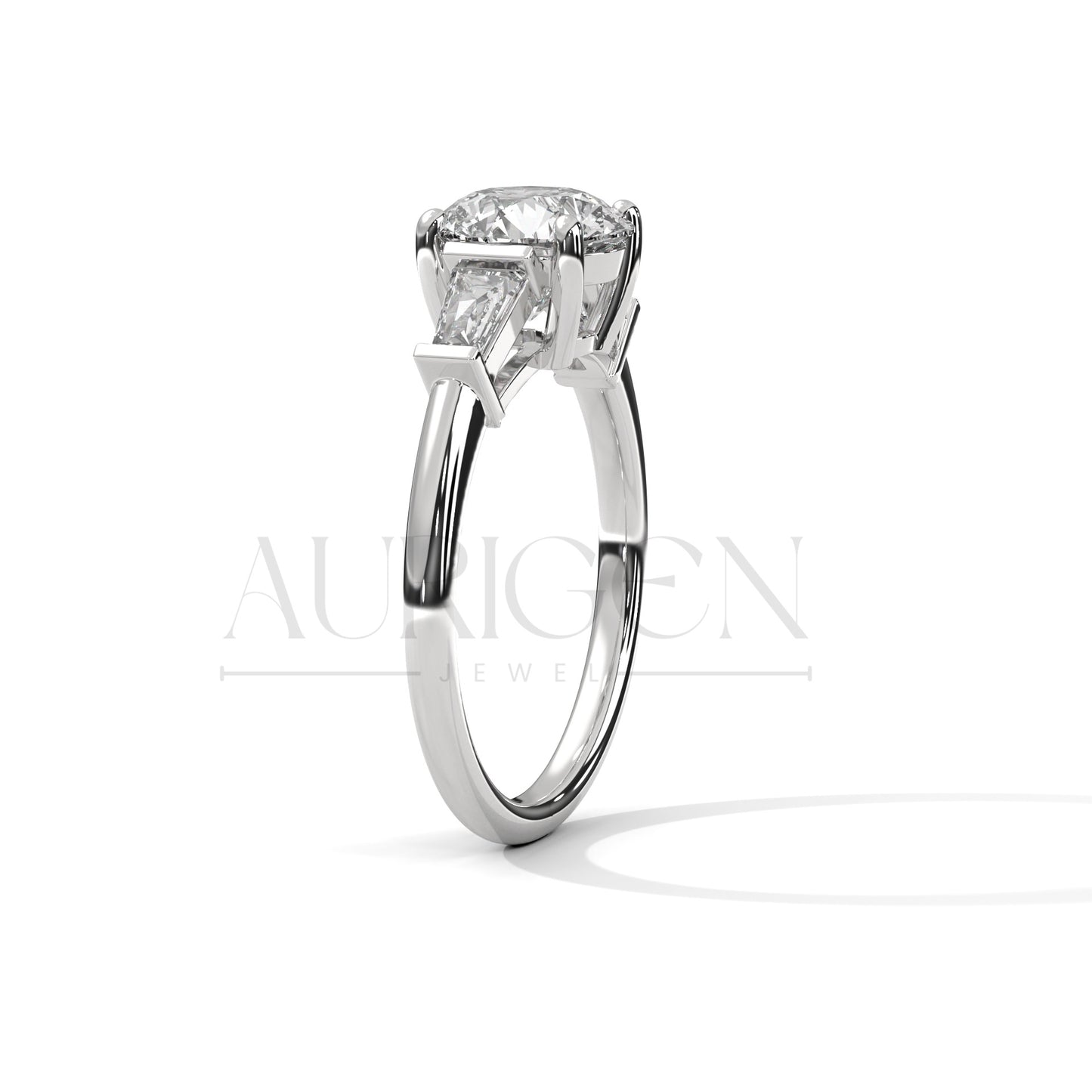 Classic 2.00 CT Round Brilliant Cut with Tapered Baguette Side Stones in 14K Solid Gold Ring
