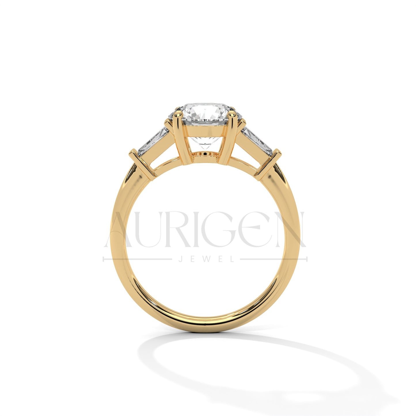 Classic 2.00 CT Round Brilliant Cut with Tapered Baguette Side Stones in 14K Solid Gold Ring