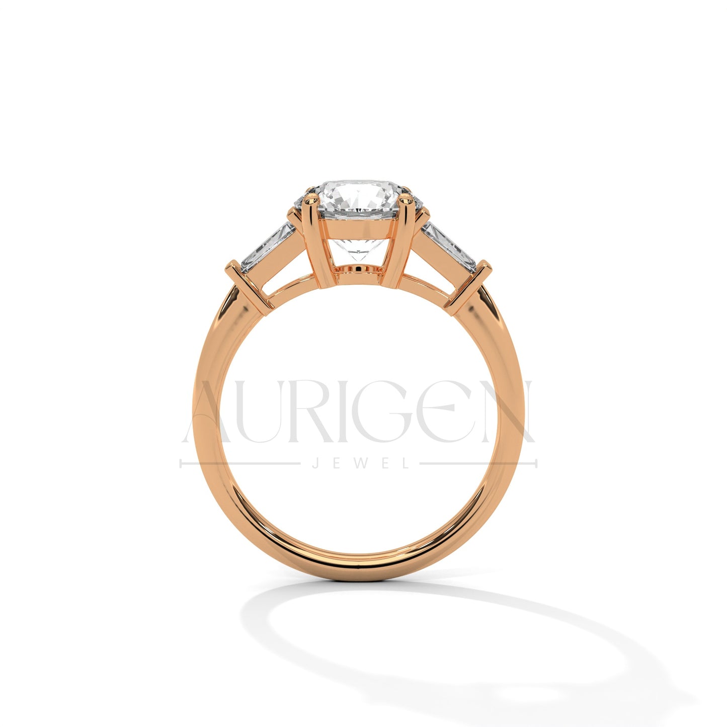 Classic 2.00 CT Round Brilliant Cut with Tapered Baguette Side Stones in 14K Solid Gold Ring