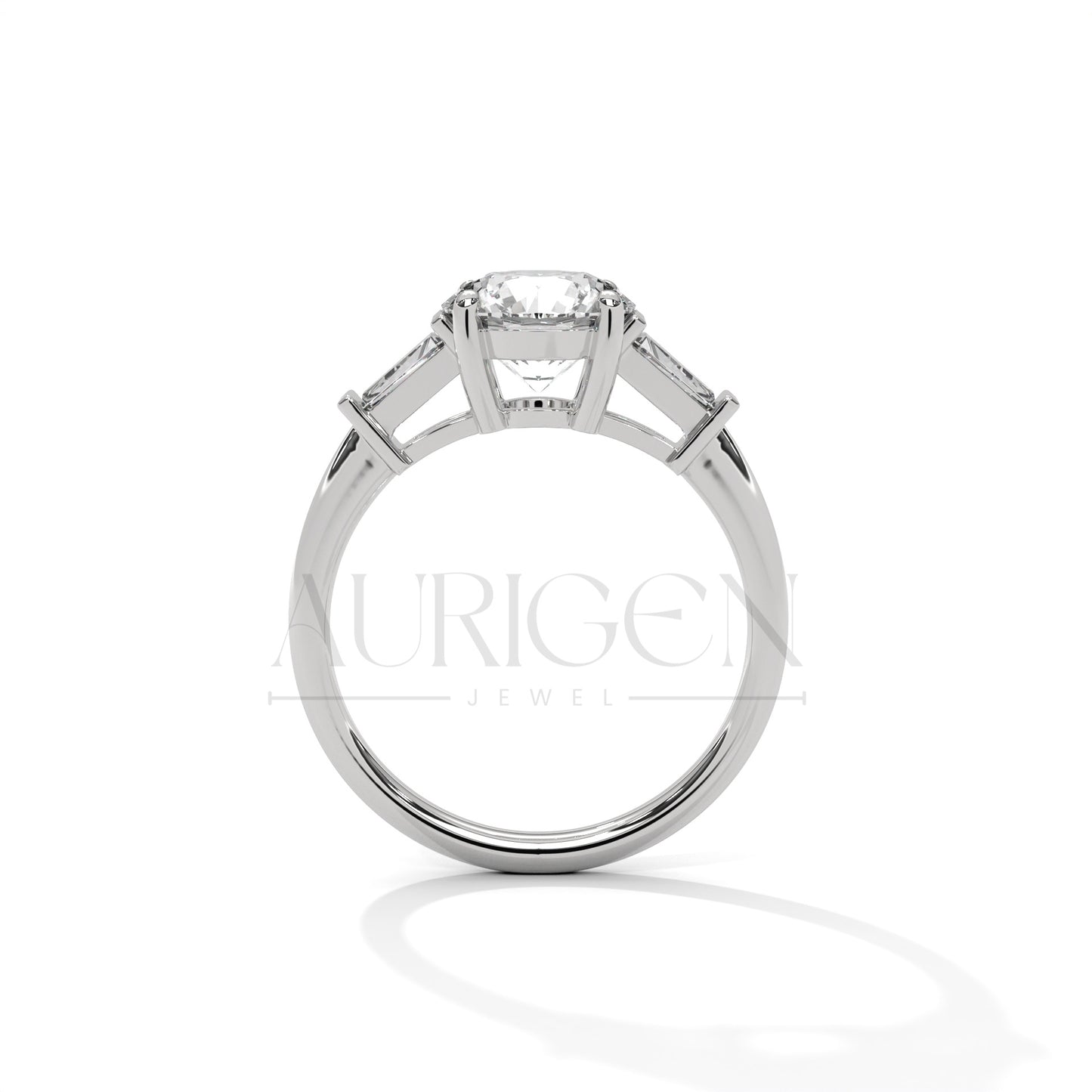 Classic 2.00 CT Round Brilliant Cut with Tapered Baguette Side Stones in 14K Solid Gold Ring