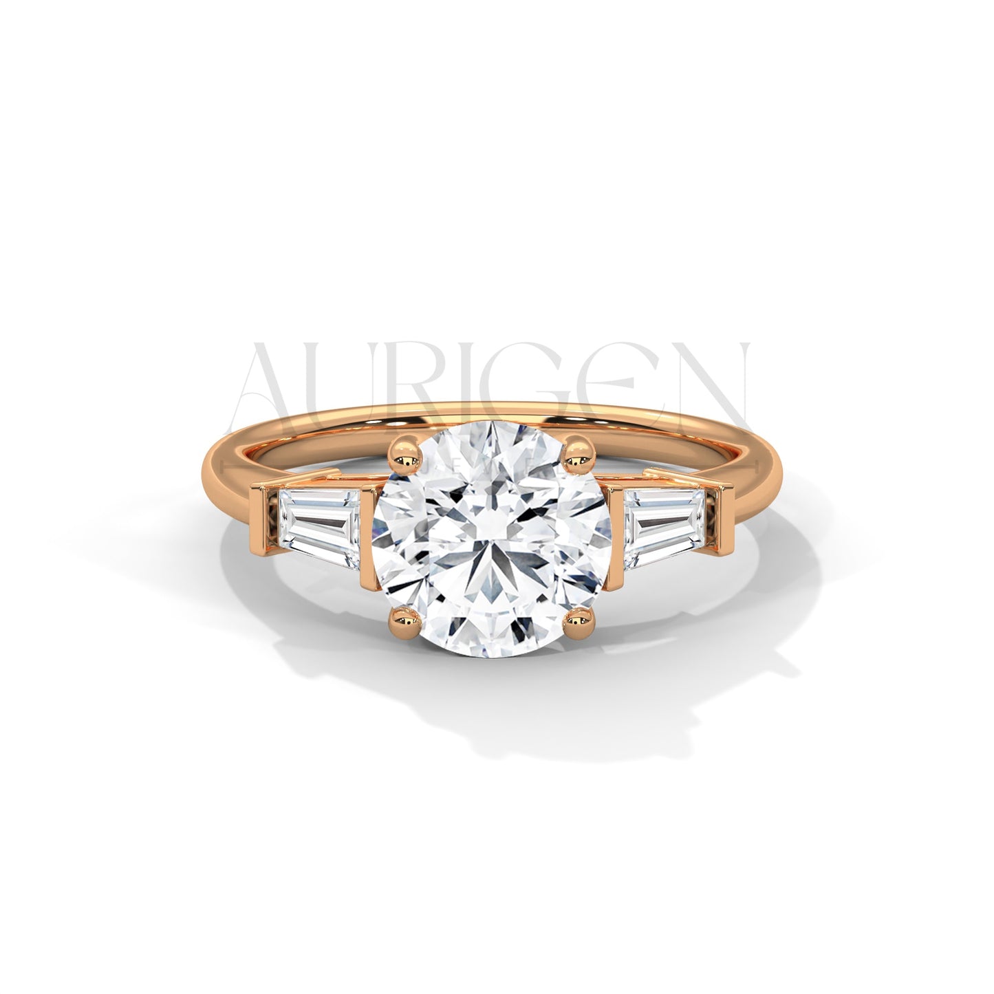 Classic 2.00 CT Round Brilliant Cut with Tapered Baguette Side Stones in 14K Solid Gold Ring